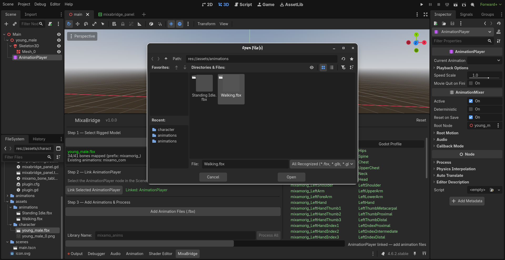 Select animation files