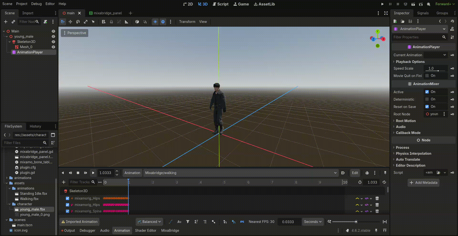 Walking animation applied through MixaBridge